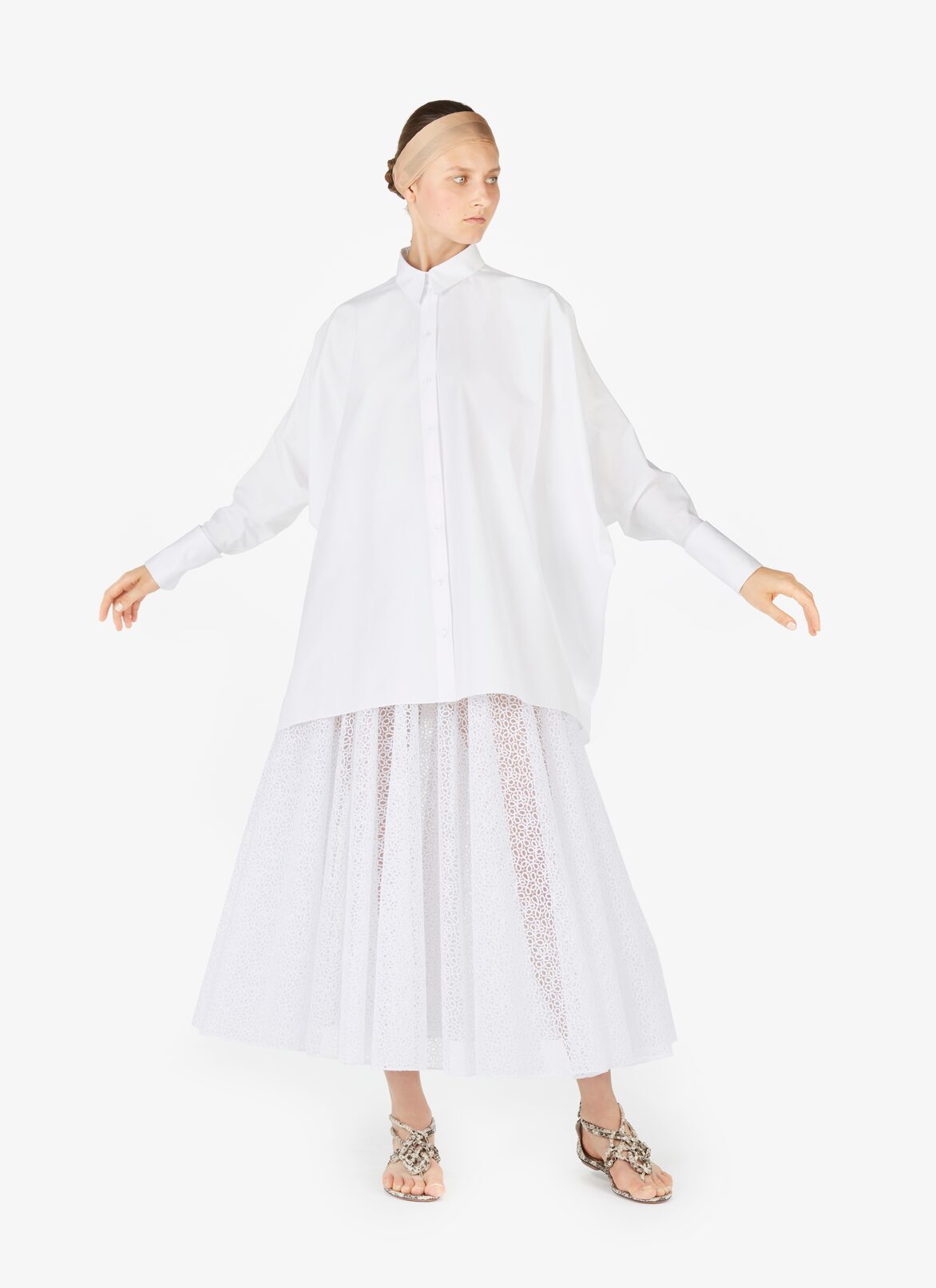 Flowing Macramé Tulle Skirt ALAÏA WHITE FLOWING MACRAMÉ TULLE SKIRT